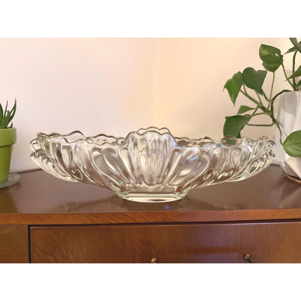 VTG 1950's Jeannette Glass Gondola Fruit Bowl 16" Long